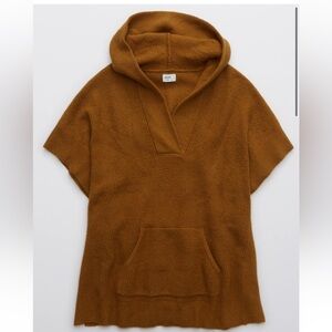 Aerie Poncho hoodie knitted with waffle texture Brown Hooded oversized Medium